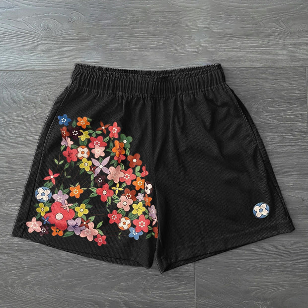 Trendy Retro Print Mesh Street Shorts