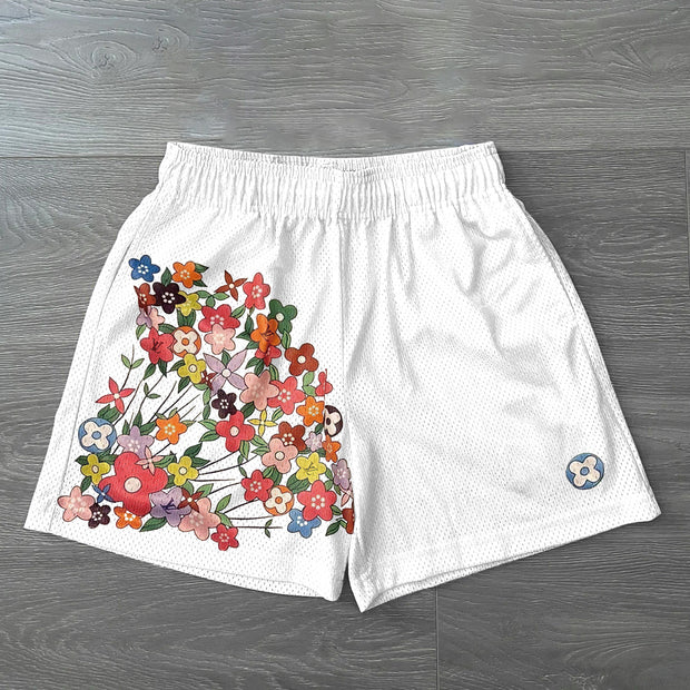 Trendy Retro Print Mesh Street Shorts
