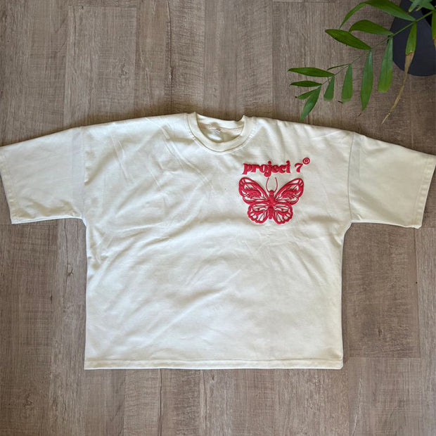 Street Butterfly Round Neck Bubble Print Short Sleeve T-Shirt