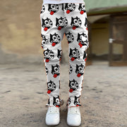 Cartoon pattern street perforated lace-up slim overalls