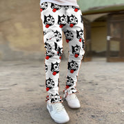 Cartoon pattern street perforated lace-up slim overalls