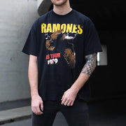 Personalized eagle print round neck vintage T-shirt