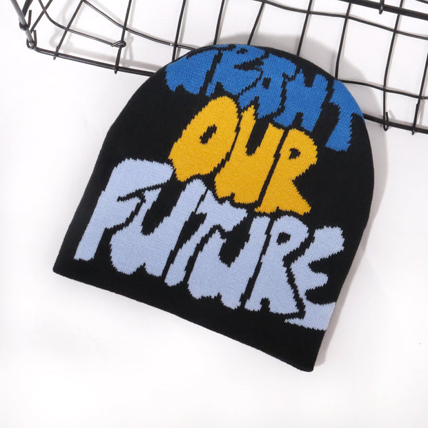 Lettering jacquard knitted hat