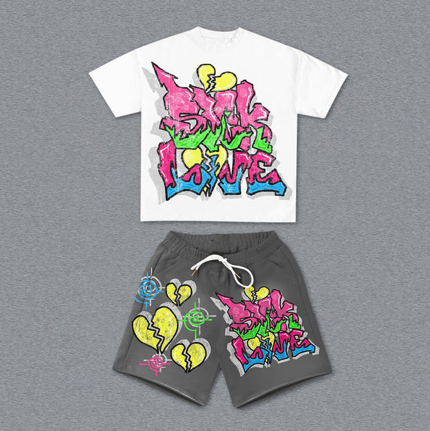 Contrasting Color Cute Fashion Pattern Short Sleeve Suit