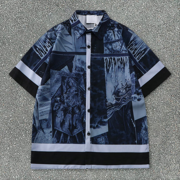 Beach Street Short Sleeve Print Vintage Shorts Shirt Set