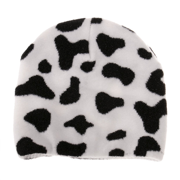Striped knitted hat pullover hat black and white elements cow wool hat