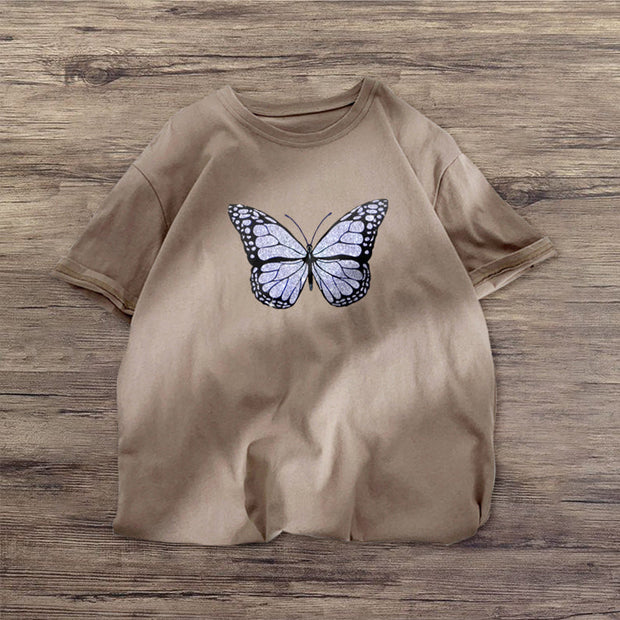 Butterfly retro street style short-sleeved T-shirt