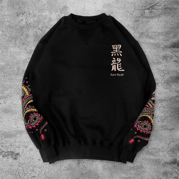 Casual sakura black dragon japanese home sports long sleeve shirt