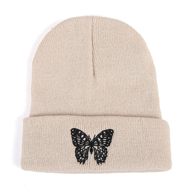 Butterfly embroidery knitted hat hip hop woolen cap warm cap cold cap