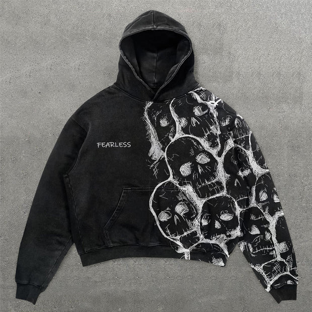 Fearless Skull Print Long Sleeve Hoodies