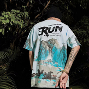 Guofeng landscape printing short-sleeved T-shirt loose trend couple outfit