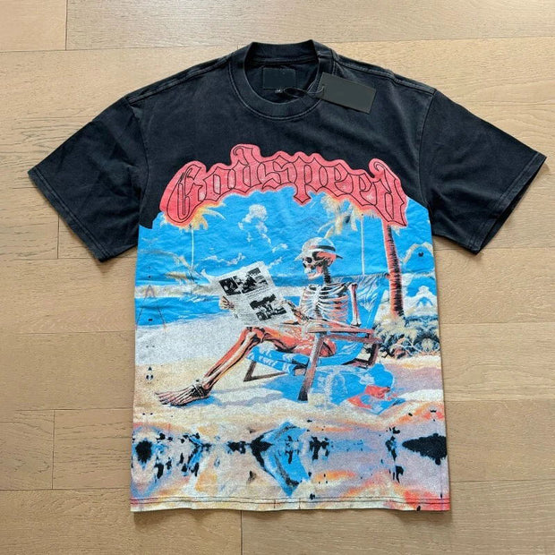 Holiday Skull Print Crew Neck T-Shirt