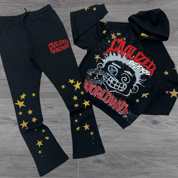 Personalized Street Spider Print Hoodie Pants Set