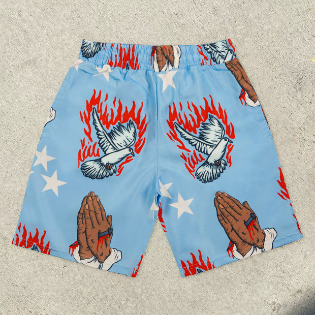 Faith Vintage Print Street Hip Hop Shorts
