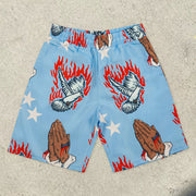 Faith Vintage Print Street Hip Hop Shorts