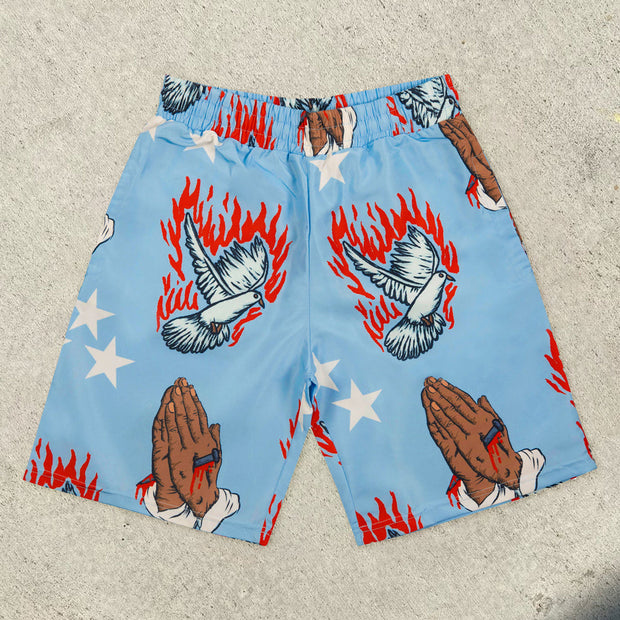Faith Vintage Print Street Hip Hop Shorts