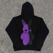 Colorblock Rabbit Vintage Street Long Sleeve Hoodie