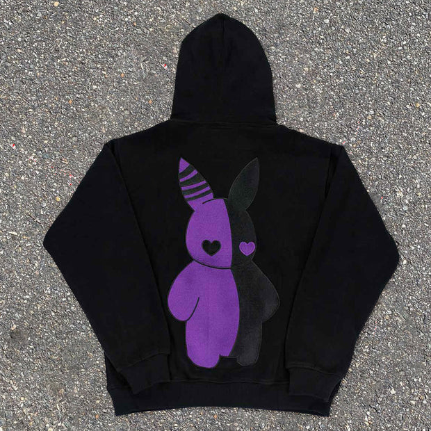Colorblock Rabbit Vintage Street Long Sleeve Hoodie