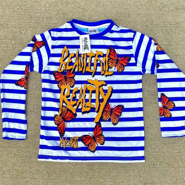 Fashion striped personality street long-sleeved loose T-shirt