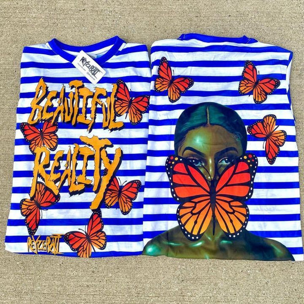 Fashion striped personality street long-sleeved loose T-shirt