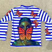 Fashion striped personality street long-sleeved loose T-shirt