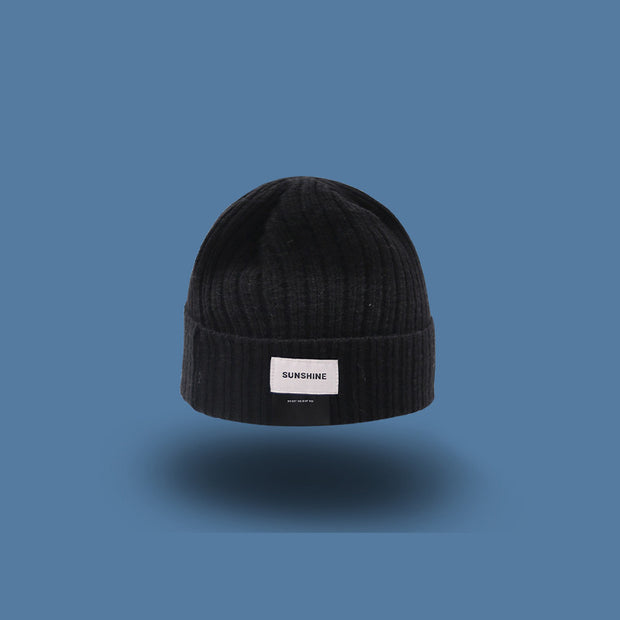 Letter double label woolen warm knitted hat
