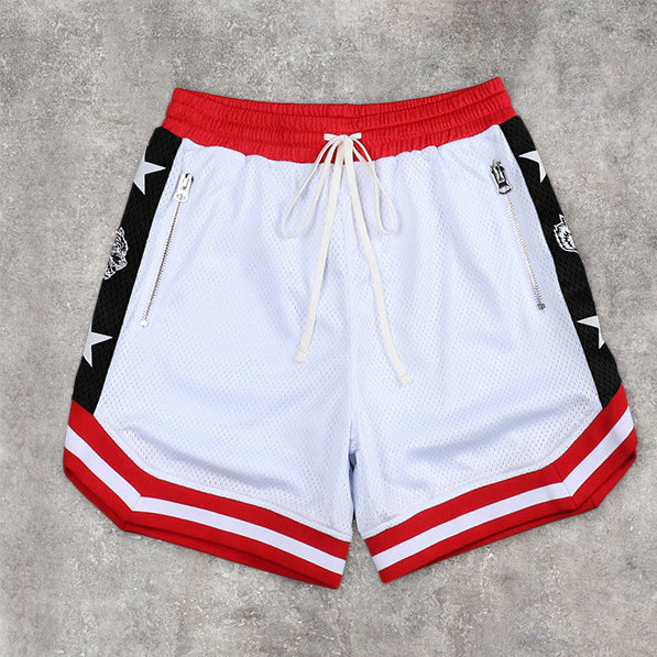 Contrast Panel Street Mesh Sports Loose Shorts