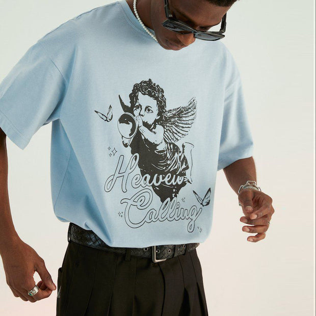 Angel retro print casual short-sleeved T-shirt