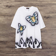 Fashion flame butterfly retro print T-shirt
