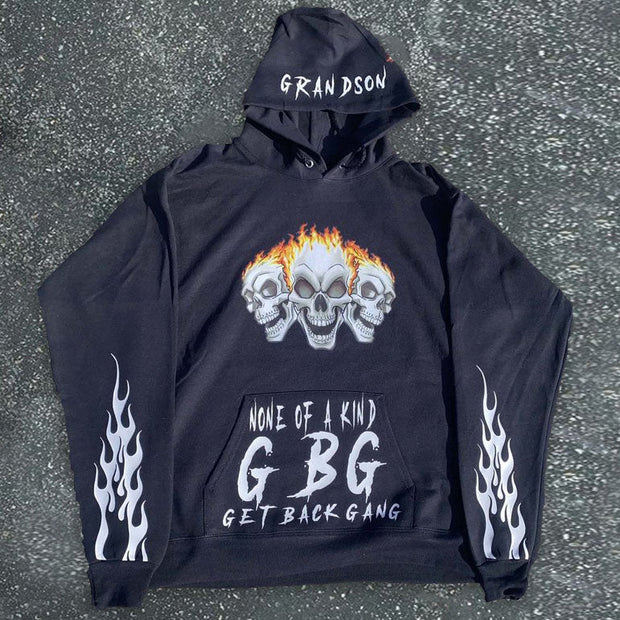 Personalized street style skull print hoodie
