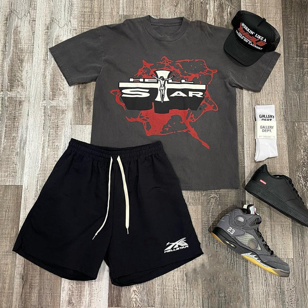 Jesus Print Casual Streetwear T-Shirt Shorts Two-Piece Set