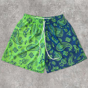 Cashew Flower Colorblock Mesh Track Shorts