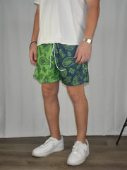 Cashew Flower Colorblock Mesh Track Shorts