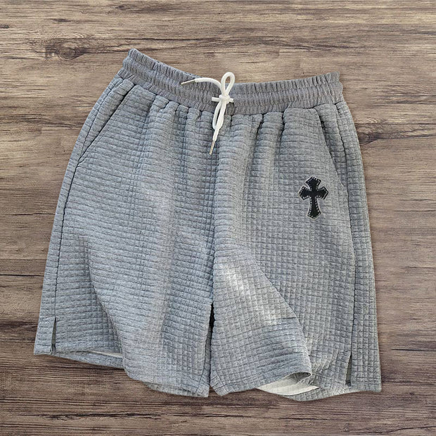 Waffle cross print street shorts