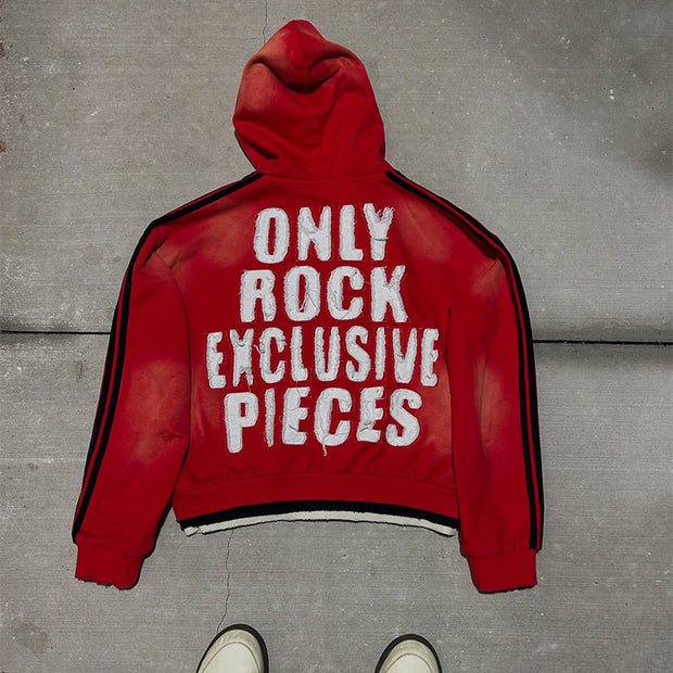 Fake Two Piece Vintage Graffiti Zip-Up Hoodie