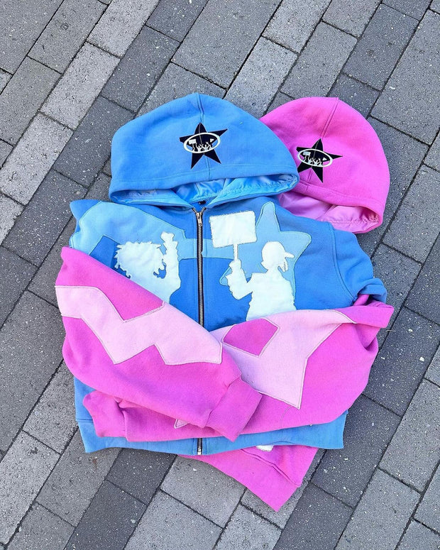 Personalized patchwork contrast color stitching zipper sweatshirt