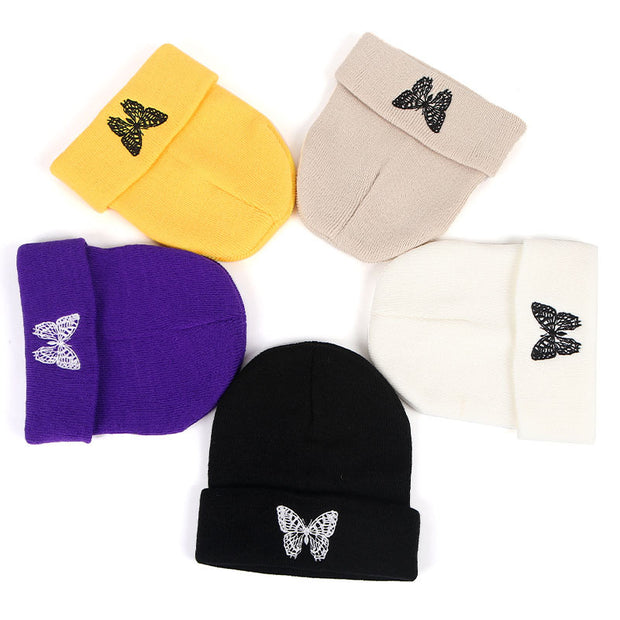 Butterfly embroidery knitted hat hip hop woolen cap warm cap cold cap