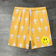 Cross-print casual loose edge sports shorts