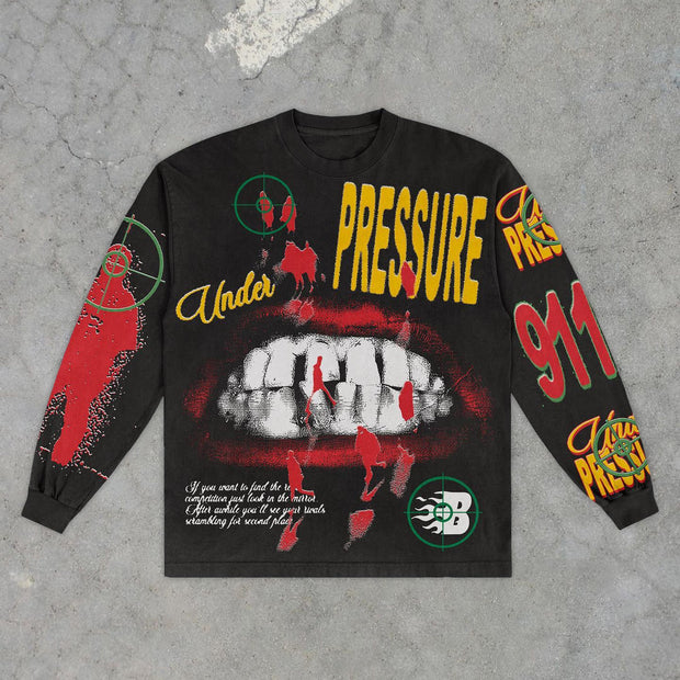 White teeth print casual crew neck sweatshirt