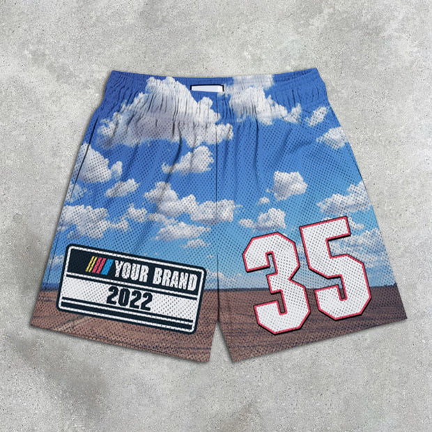 sky print elastic shorts