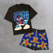 Rap Fest Print Slouchy Mesh Two-Piece Set