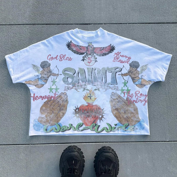 Saint Prayer Casual Street Print T-shirt