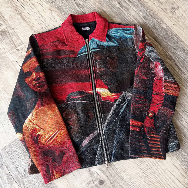 Vintage Lapel Tapestry Zip Jacket