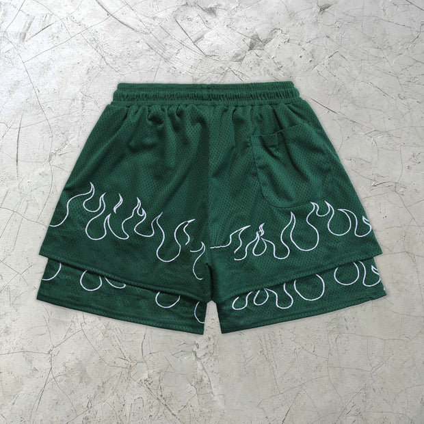 Flame Retro Street Double Mesh Shorts