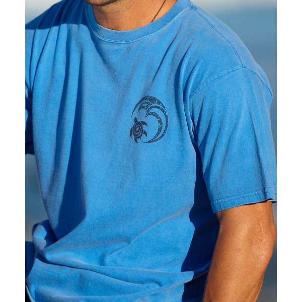 Turtle print classic round neck short sleeve T-shirt