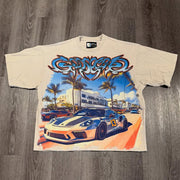 Casual car print crew neck T-shirt