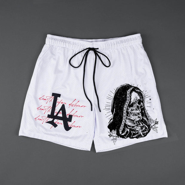 LA Skull Print Mesh Shorts