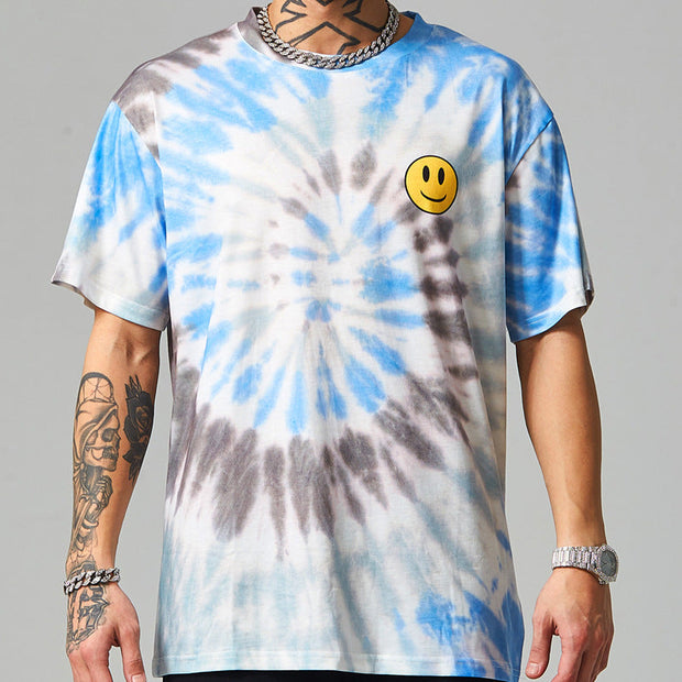 Street personality smiley face tie-dye loose short sleeve T-shirt