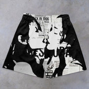 Statement street fashion print mesh shorts