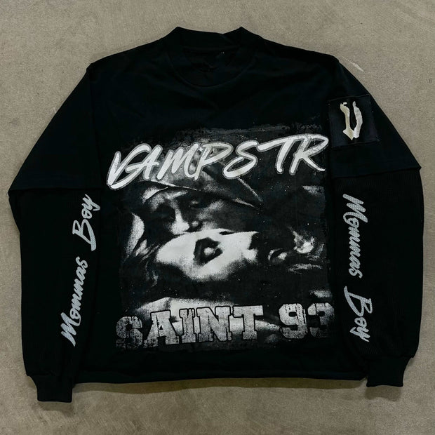 Saint Prayer Casual Street Stitching Long Sleeve T-Shirt